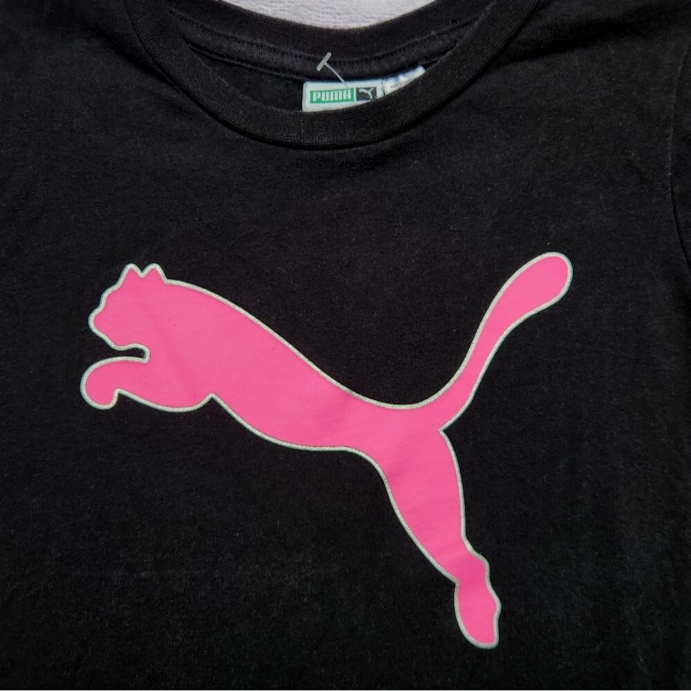 Puma Girls T-shirt Black Pink Crewneck Short Sleeve Sport-Casual Size XS Kids - Picture 2 of 8